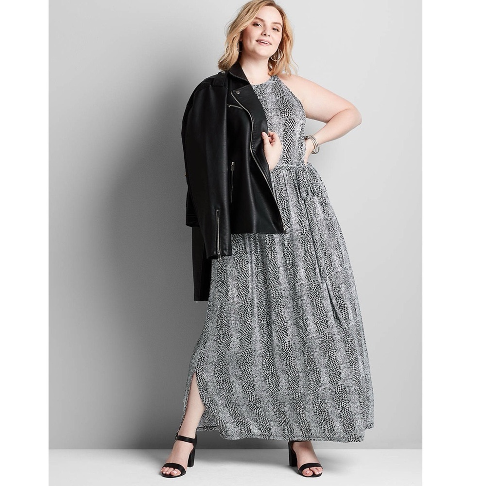 Lane Bryant Animal Print Sleeveless Maxi Dress Halter Black White Size 14 16 NWT